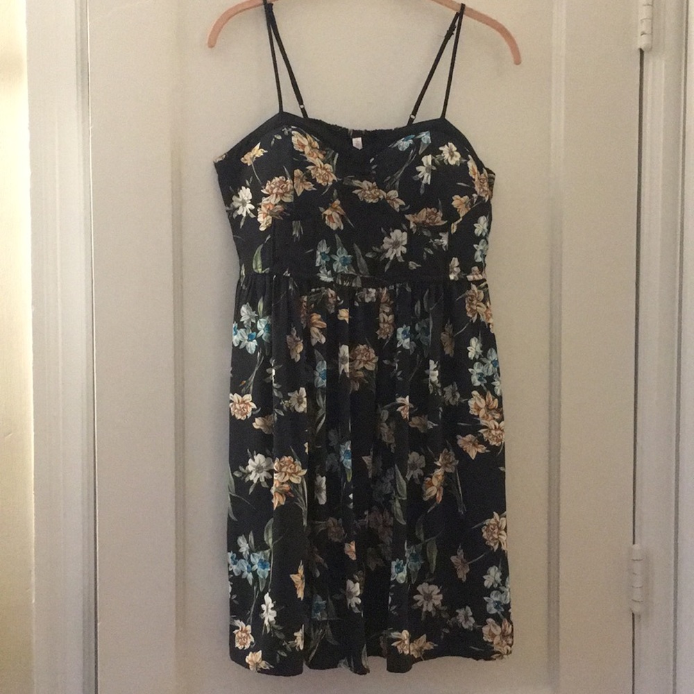 Xhilaration Black floral tank top dress sz l